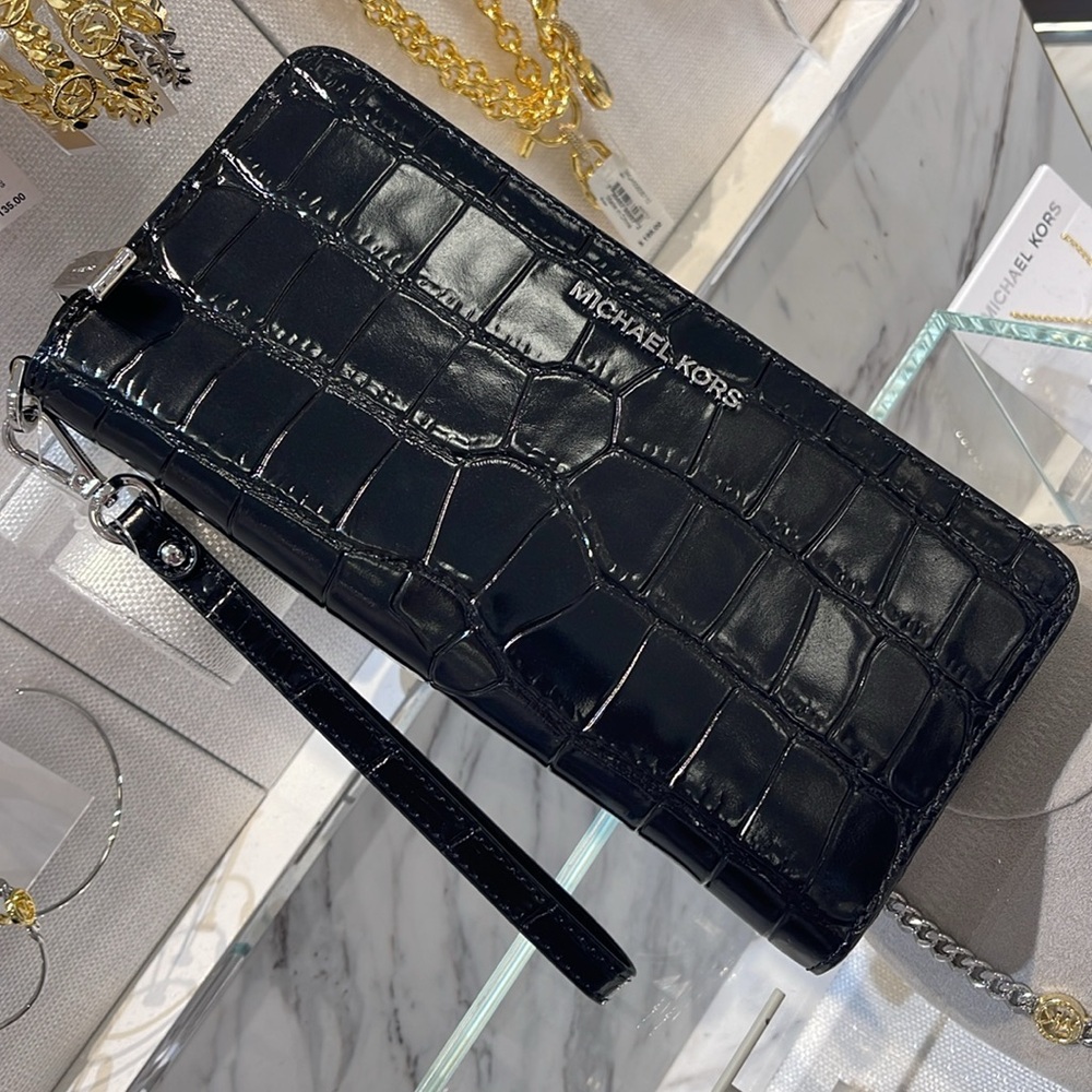 Michael Kors JtSet Travel Metallic Crocodile Embossed Leather Continental Wallet - Picture 6 of 16